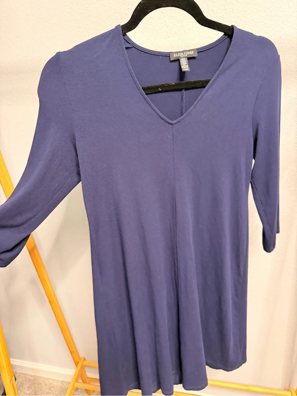 Eileen Fisher Navy Long-Sleeve V-Neck Swing Dress
